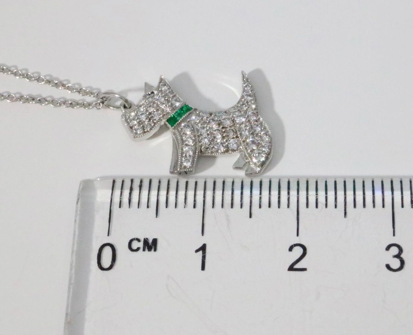 Tiffany & Co Platinum .30CT Diamond And Emerald Scottie Dog Pendant Necklace