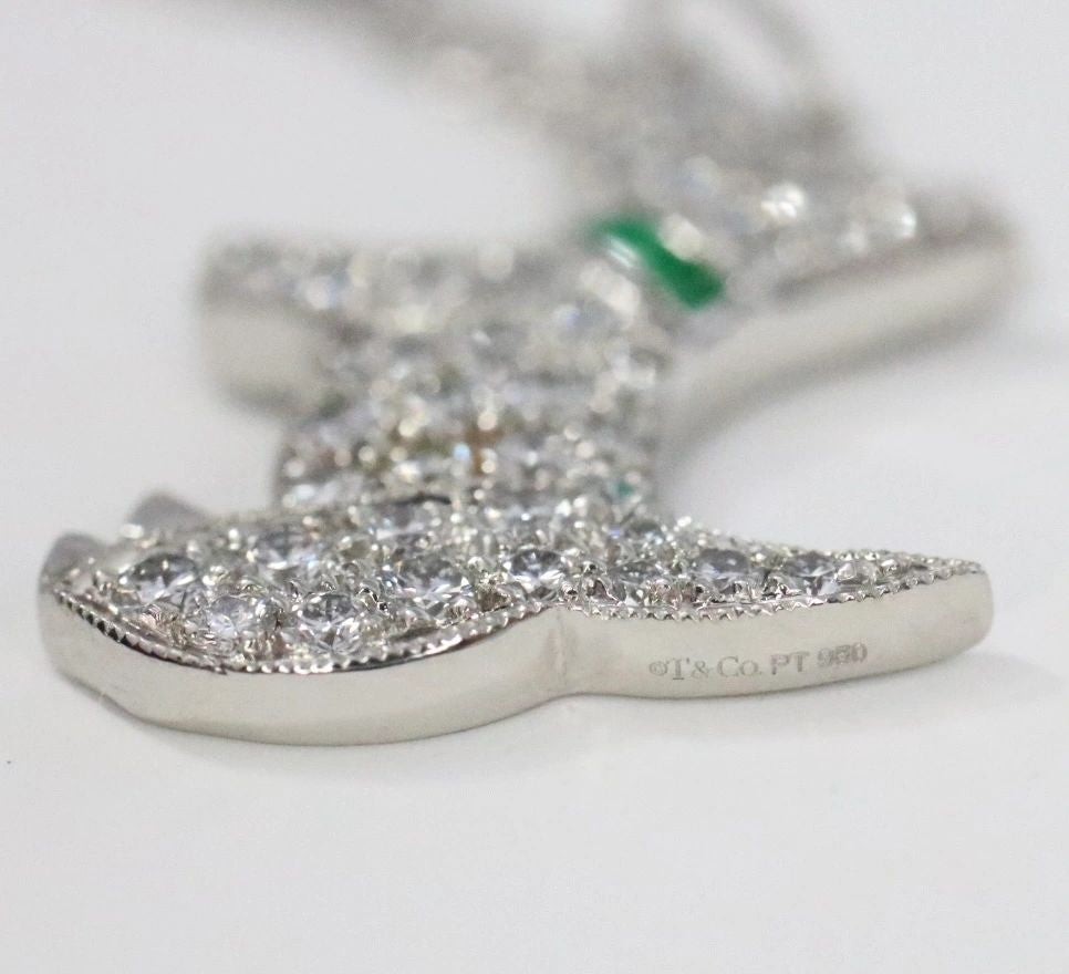 Tiffany & Co Platinum .30CT Diamond And Emerald Scottie Dog Pendant Necklace