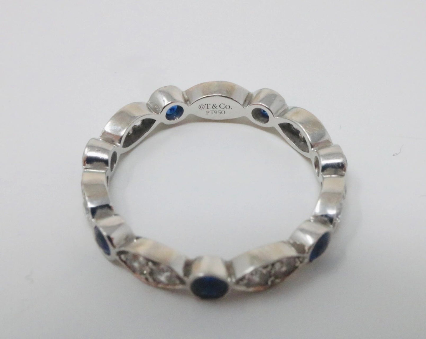 Tiffany & Co Platinum .55CT Diamond & Sapphire Jazz Eternity Band Ring