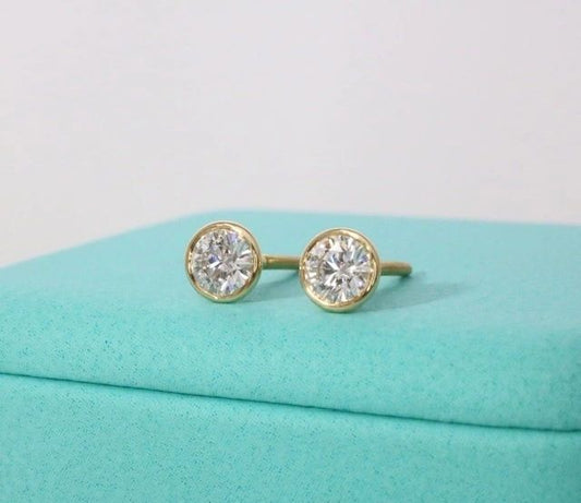 Tiffany & Co Elsa Peretti Diamond Stud Earrings 18K Gold