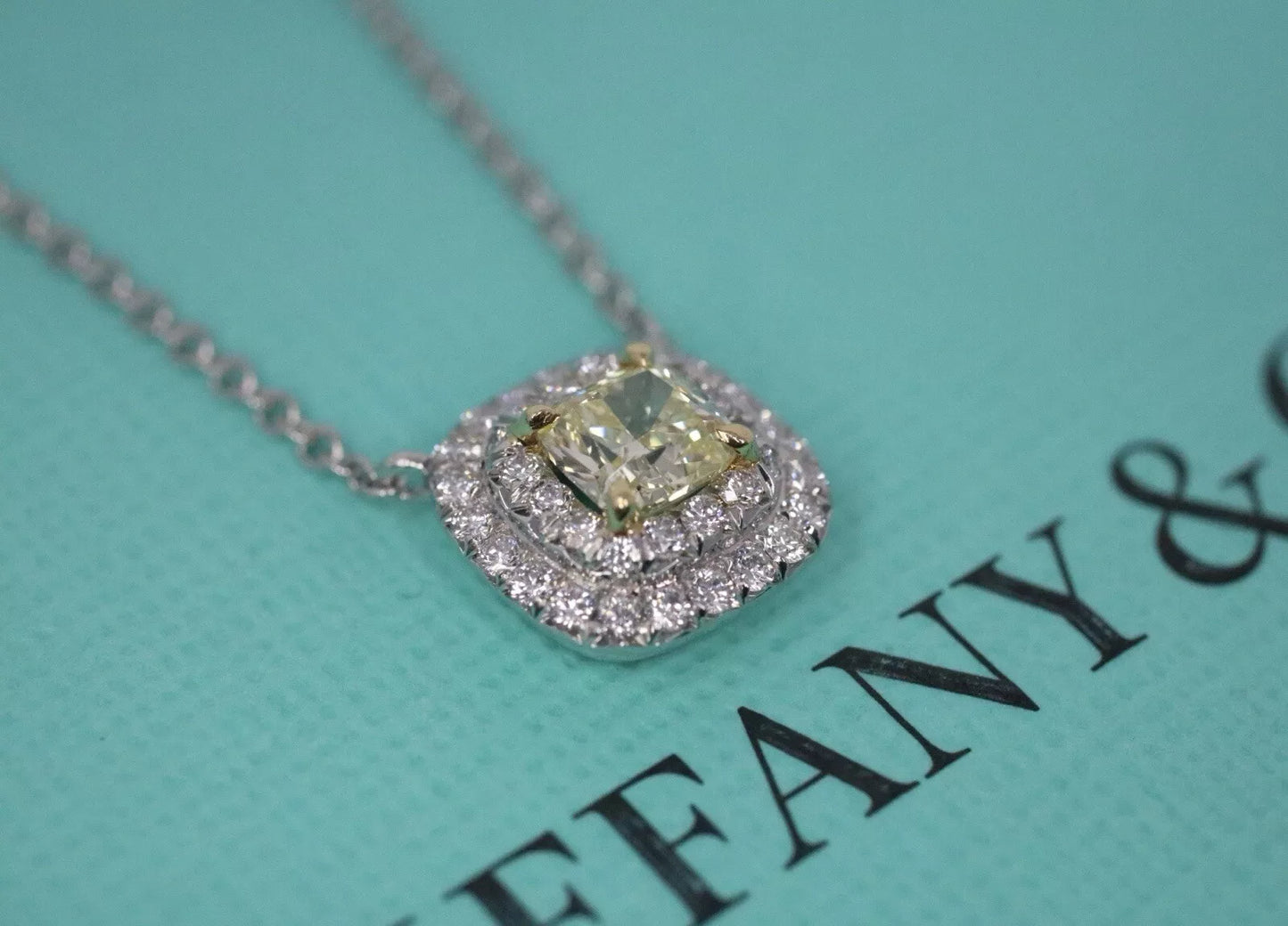 Tiffany & Co Soleste Fancy Yellow Diamond Pendant Necklace .55ctw Plat