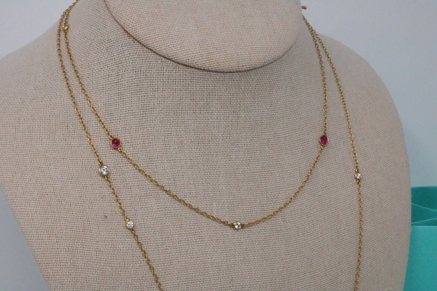 Tiffany & Co 18k Peretti Diamonds by the Yard Ruby Sprinkle Necklace 36”