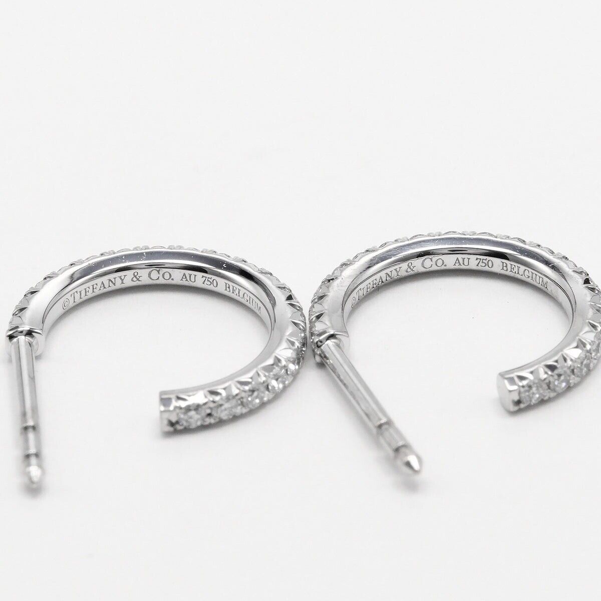 Tiffany & Co 18K Metro Round Brilliant Diamond Hoop Earrings in White Gold