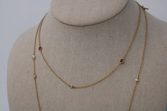 Tiffany & Co 18k Peretti Diamonds by the Yard Ruby Sprinkle Necklace 36”