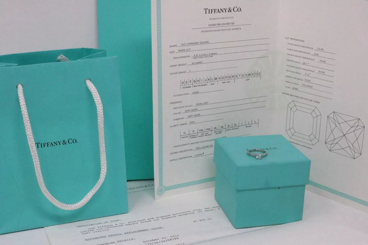 Tiffany & Co Platinum Lucida .53ct Diamond Engagement Ring F / VVS