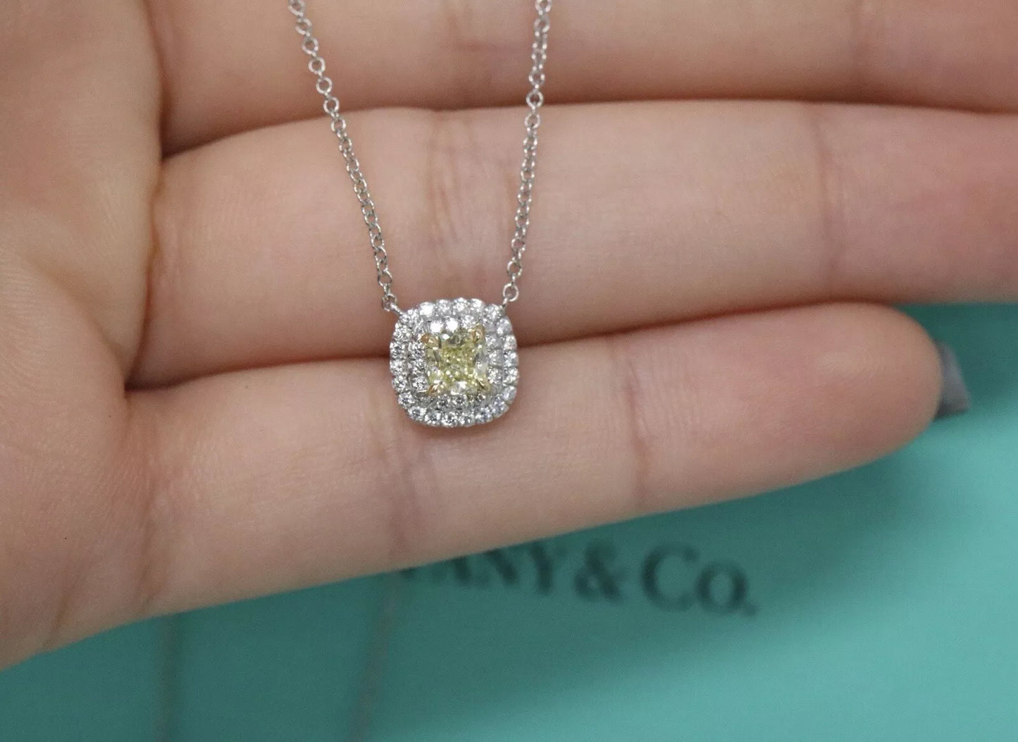 Tiffany & Co Soleste Fancy Yellow Diamond Pendant Necklace .55ctw Plat