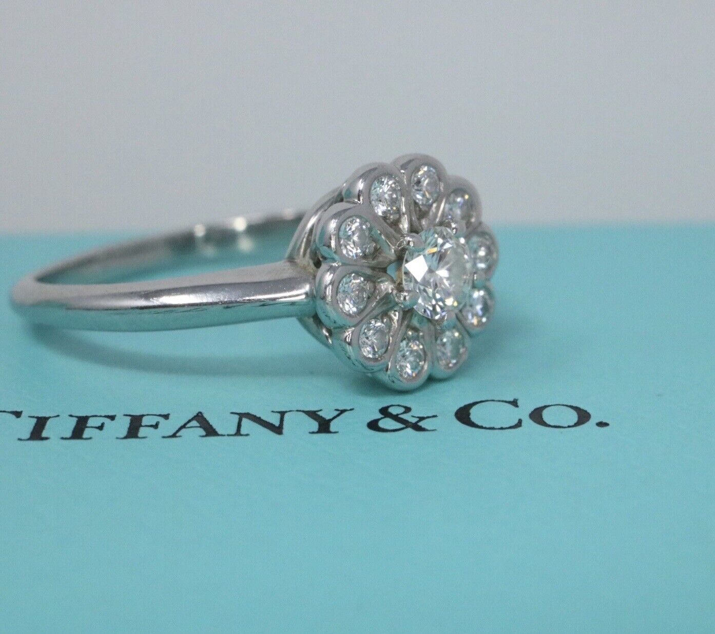 Tiffany & Co Platinum Round Diamond Flower Ring VVS1/G .25ctw