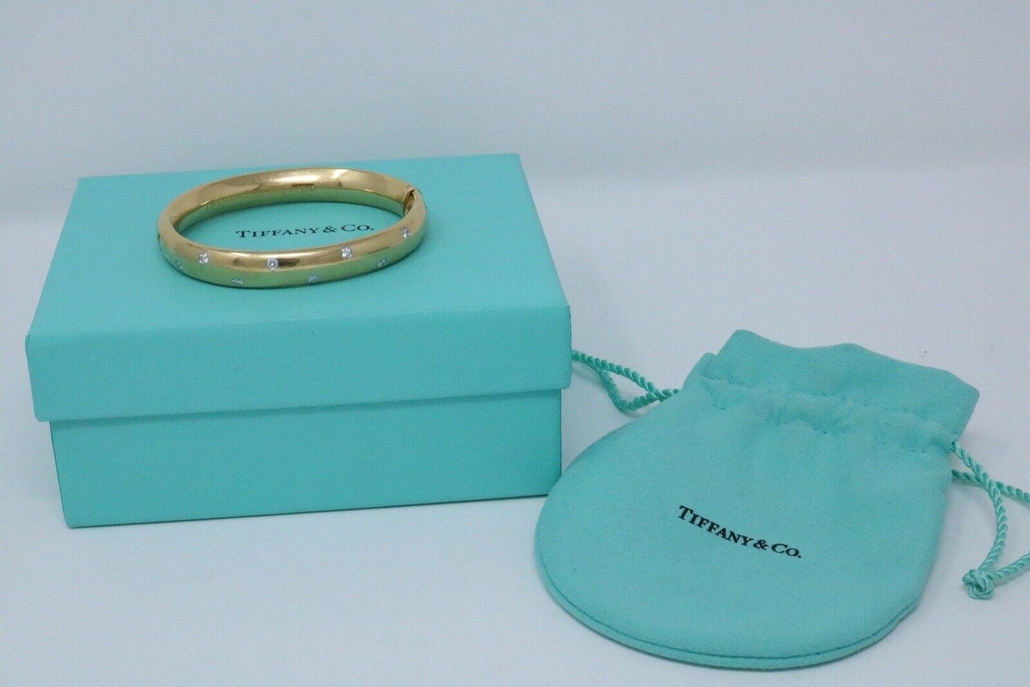 TIFFANY & CO ETOILE DIAMOND BRACELET BANGLE LARGE MODEL 18K GOLD PLAT 6.5"