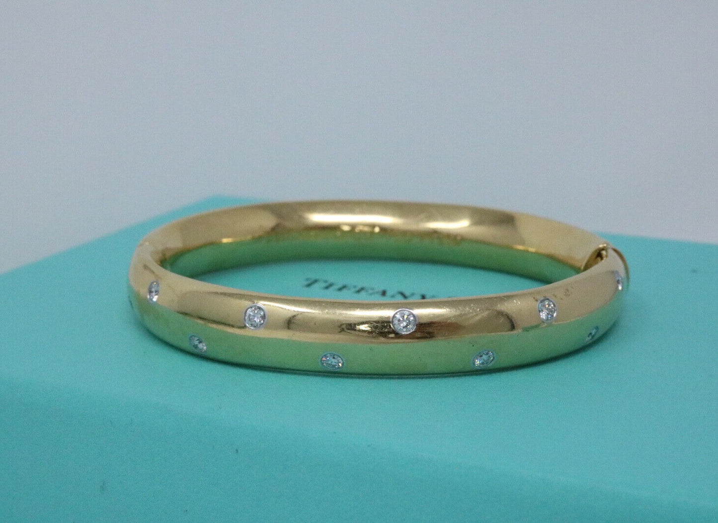 TIFFANY & CO ETOILE DIAMOND BRACELET BANGLE LARGE MODEL 18K GOLD PLAT 6.5"