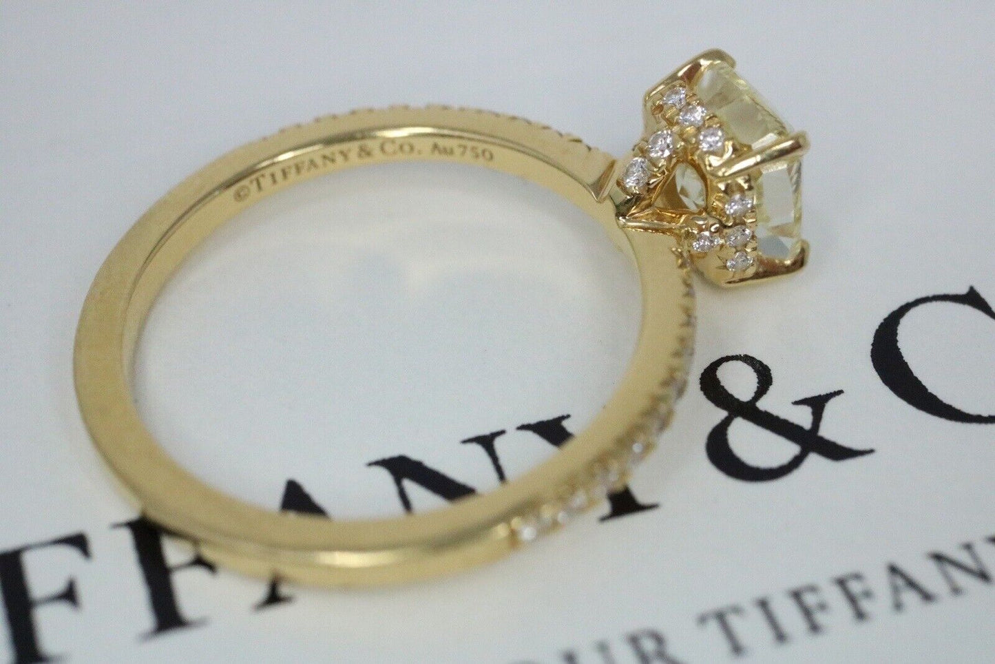 Tiffany & Co Solitaire True 1.61ct Engagement Ring Fancy Yellow Diamond 18K