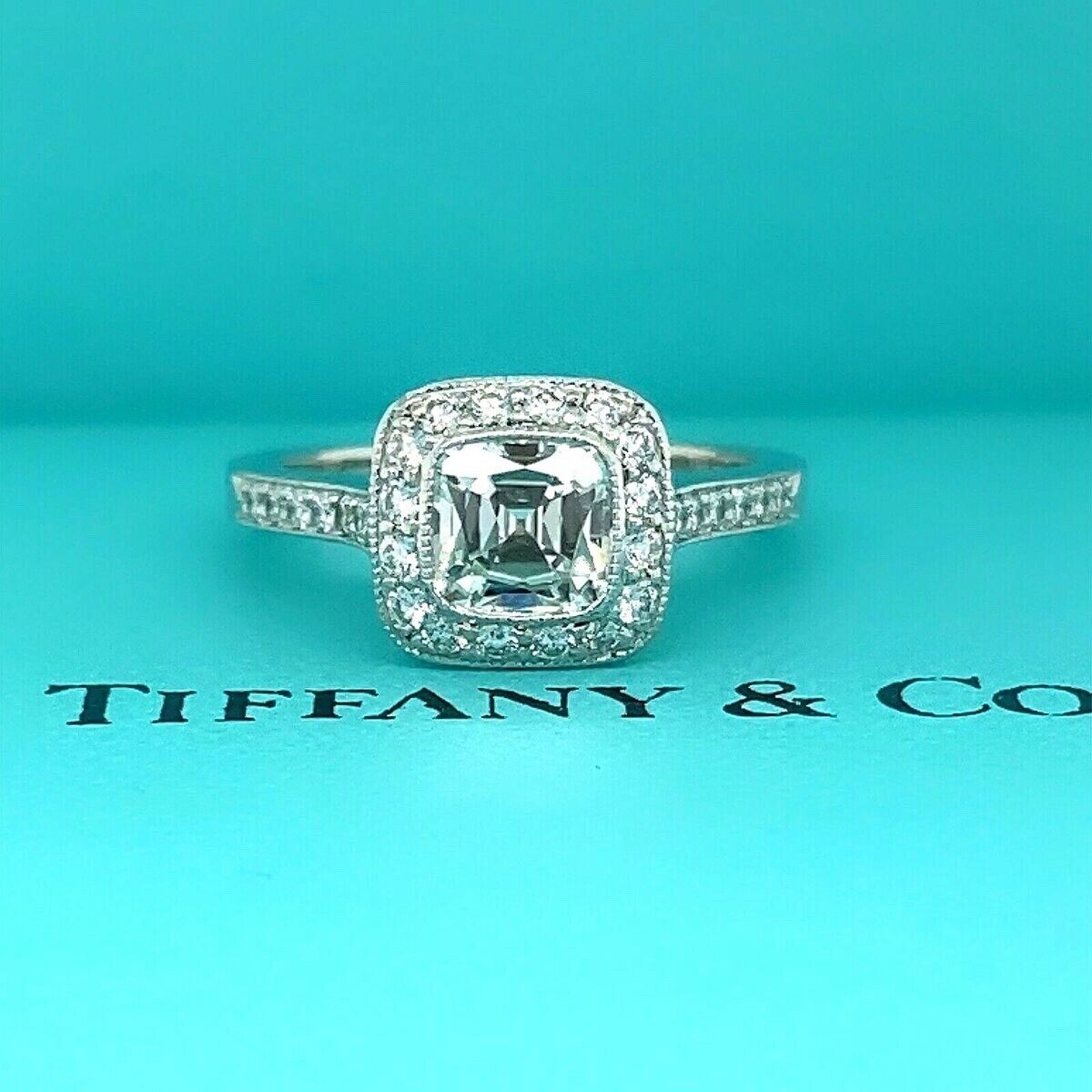 Tiffany & Co Legacy Cushion Diamond Halo Engagement Ring VVS/F .55ctw