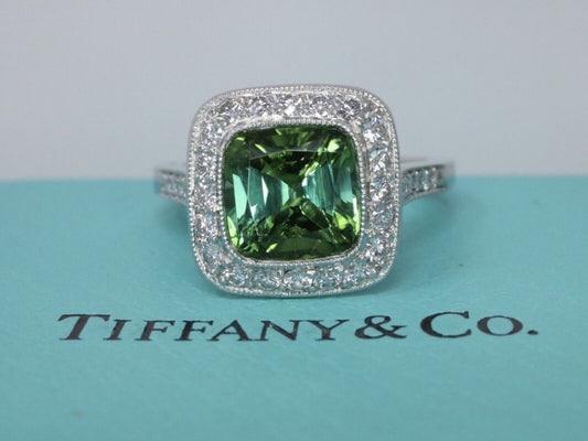 Tiffany & Co Legacy Tourmaline & Diamond Engagement Ring Band 2.96ctw PT950