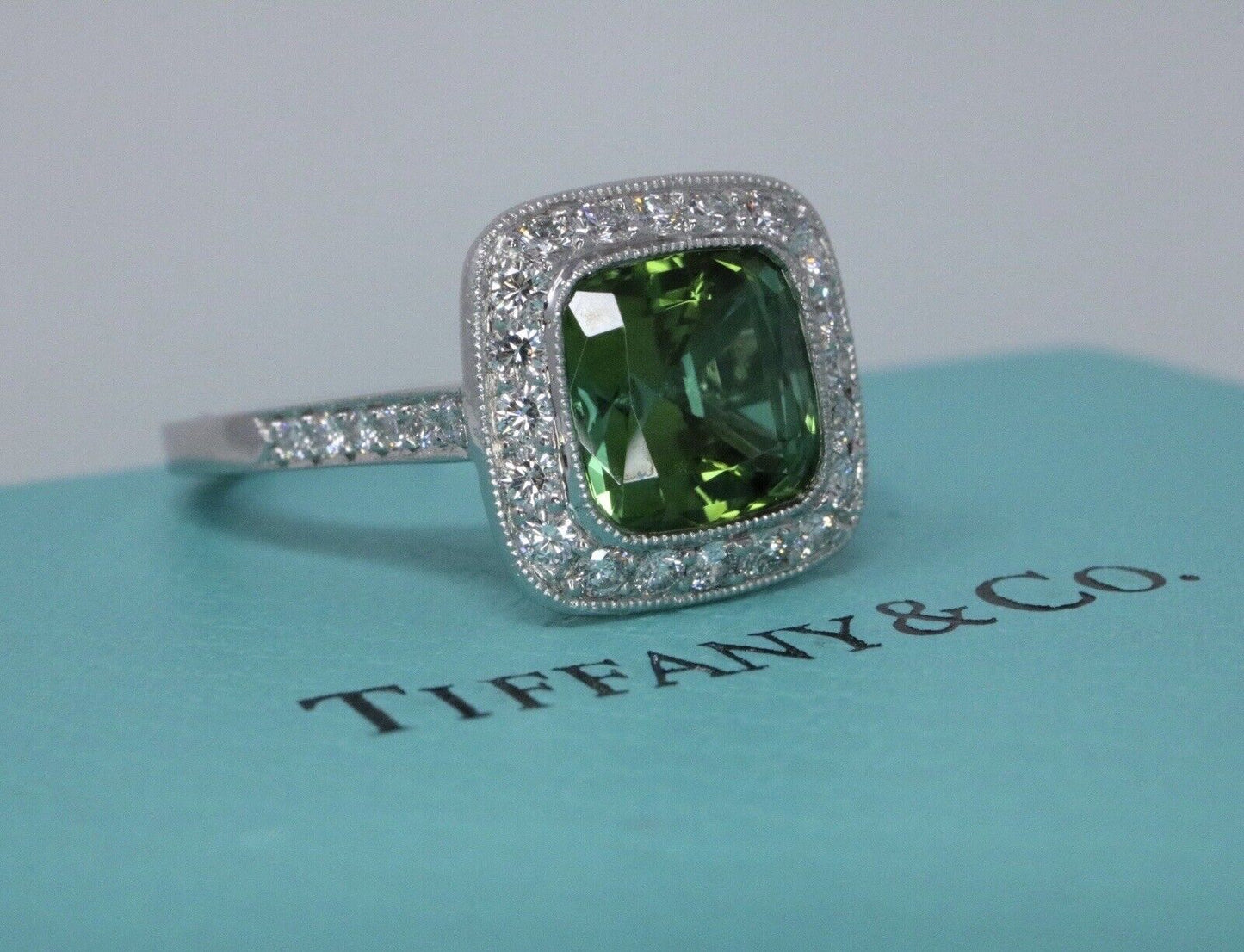 Tiffany & Co Legacy Tourmaline & Diamond Engagement Ring Band 2.96ctw PT950