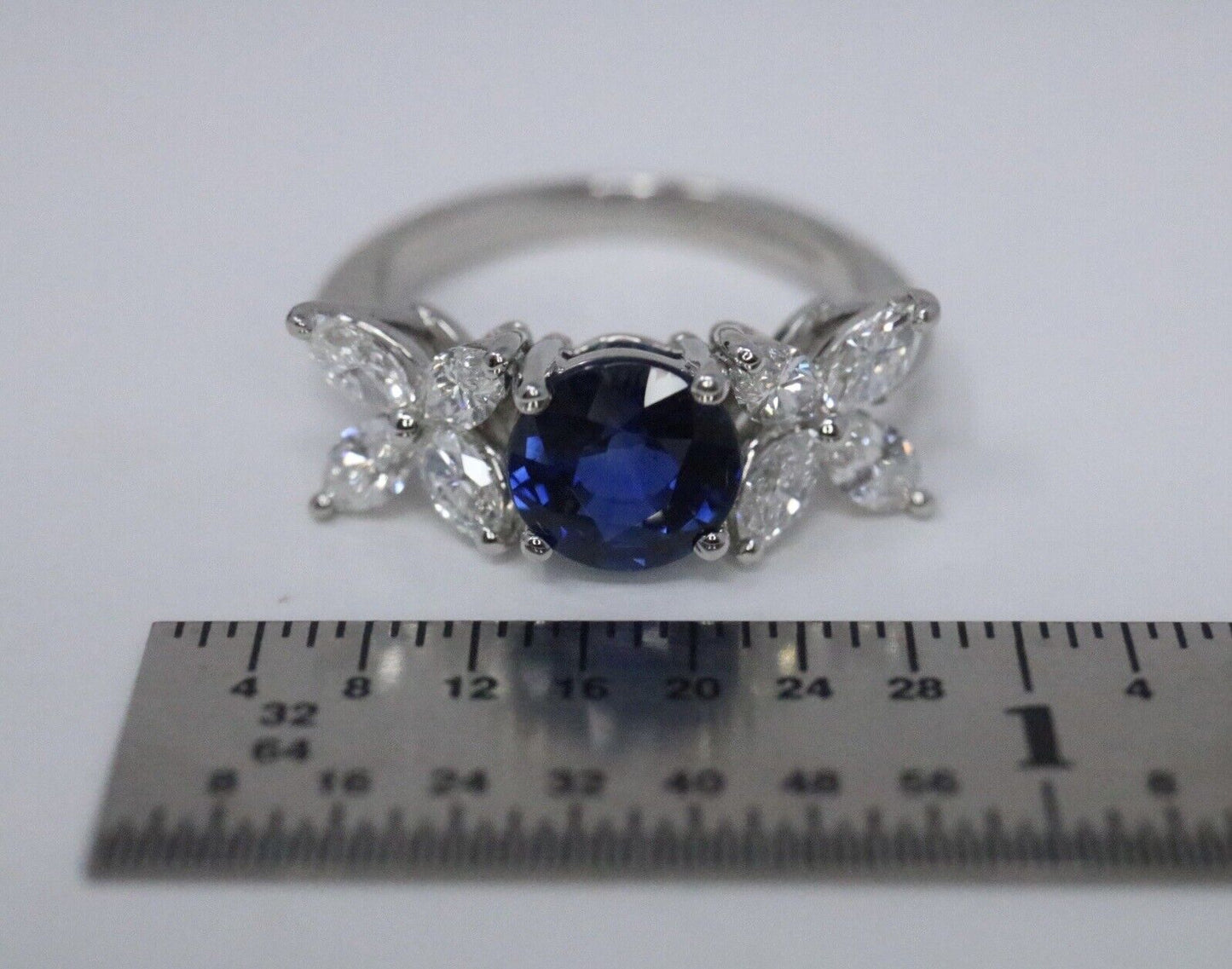 Tiffany & Co Platinum Victoria Blue Sapphire Marquise Diamond Ring 2.60ctw