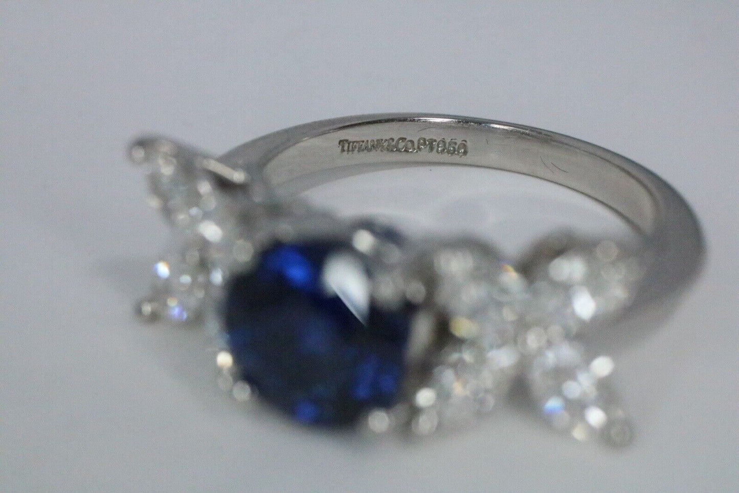 Tiffany & Co Platinum Victoria Blue Sapphire Marquise Diamond Ring 2.60ctw