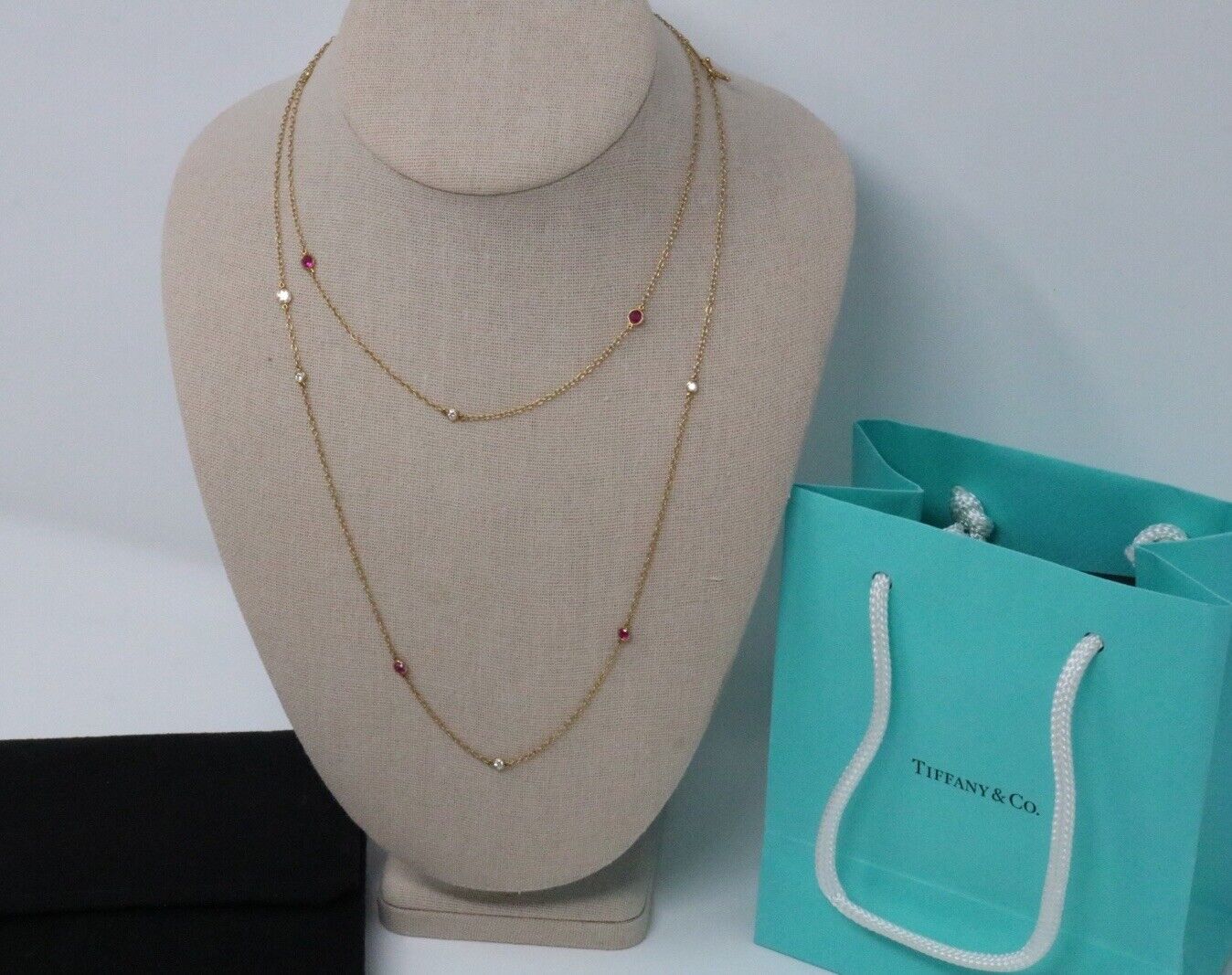 Tiffany & Co 18k Peretti Diamonds by the Yard Ruby Sprinkle Necklace 36”