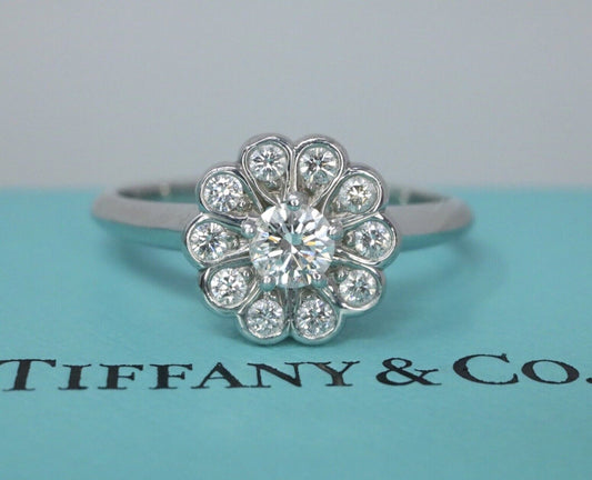 Tiffany & Co Platinum Round Diamond Flower Ring VVS1/G .25ctw