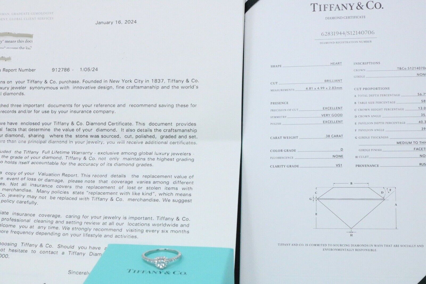 Tiffany & Co Soleste Platinum Heart Diamond Engagement Ring .60ctw VS1/D