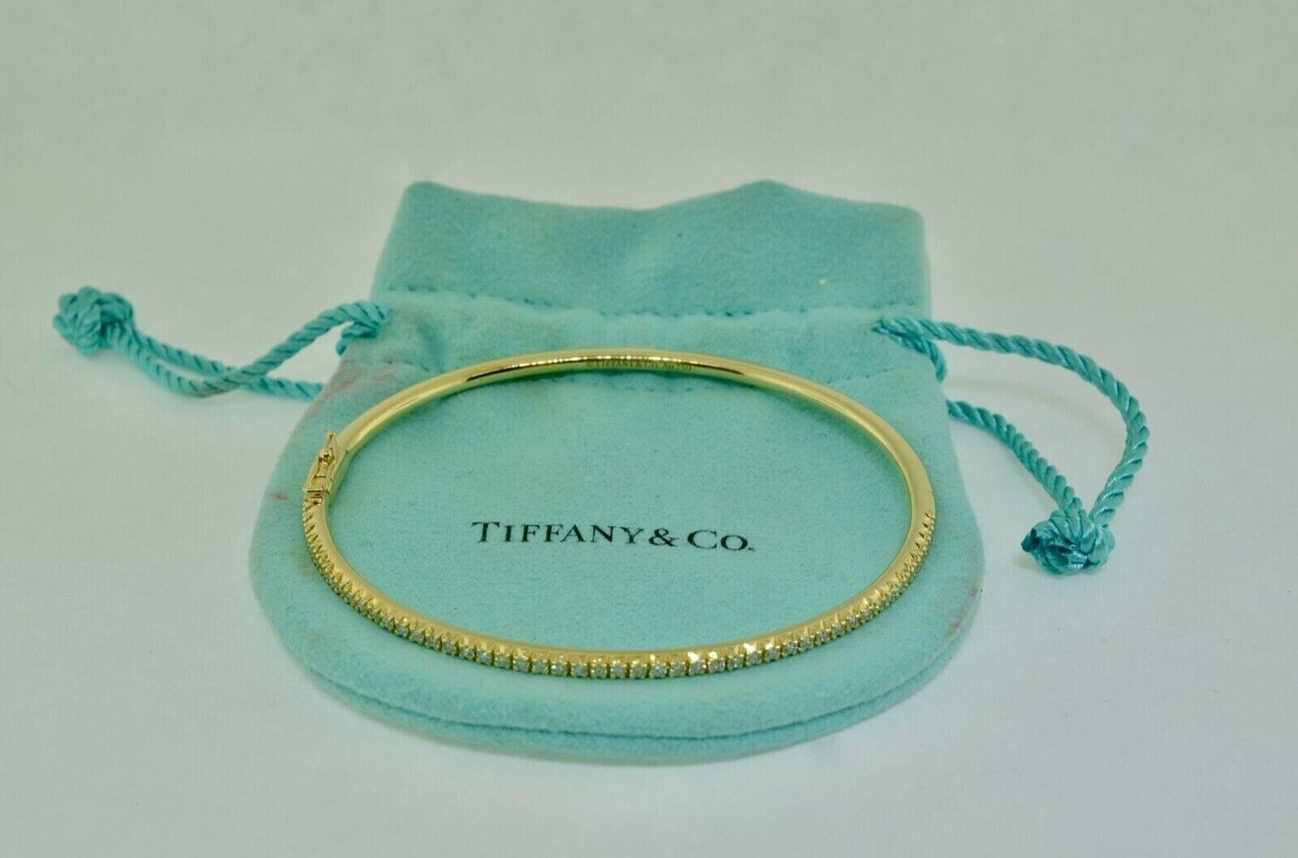 Tiffany & Co Diamond Metro Hinged Bangle Bracelet .67ctw 18K Yellow Gold