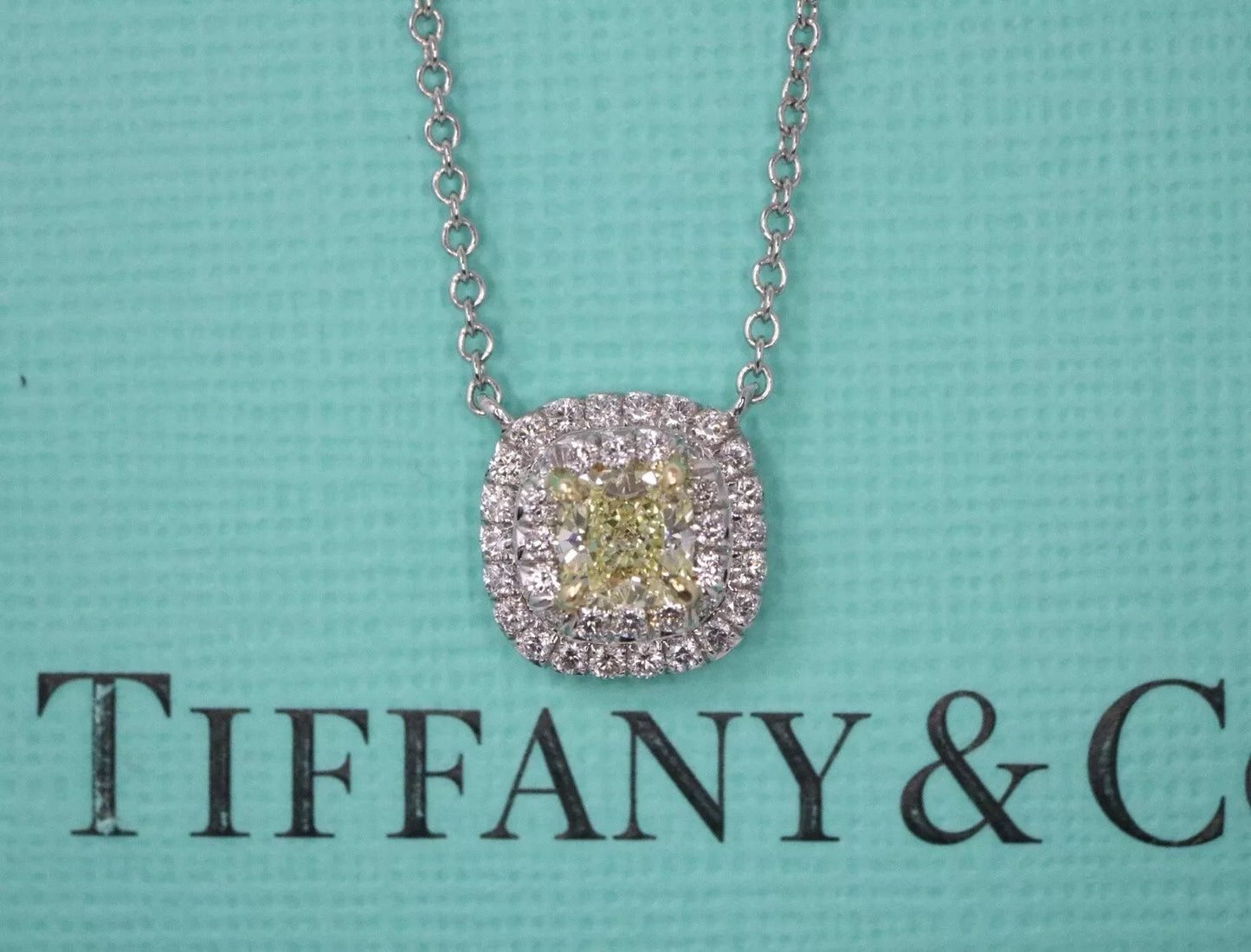 Tiffany & Co Soleste Fancy Yellow Diamond Pendant Necklace .55ctw Plat