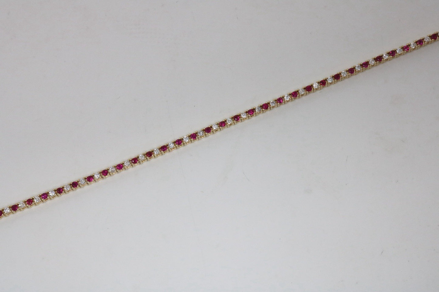 Natural Round Diamond & Ruby  Tennis Bracelet 14k Yellow Gold Rtl $4k