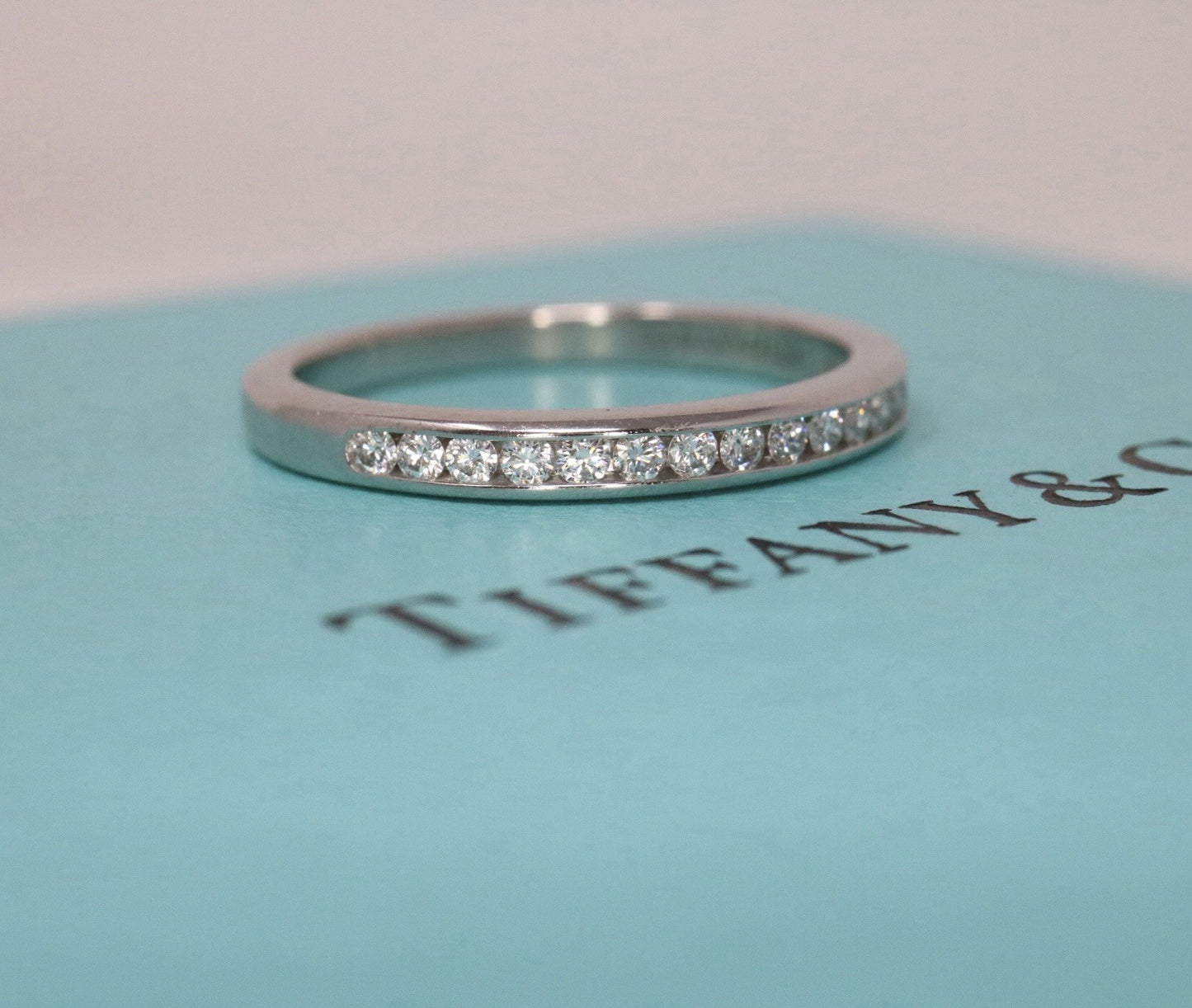 Tiffany & Co Platinum Diamond Channel Half Circle Wedding Band Ring