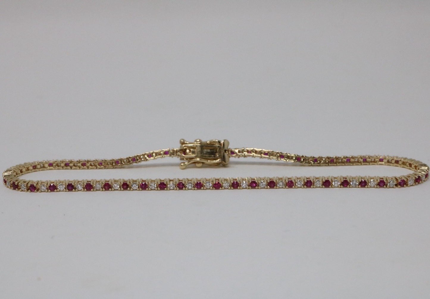 Natural Round Diamond & Ruby  Tennis Bracelet 14k Yellow Gold Rtl $4k
