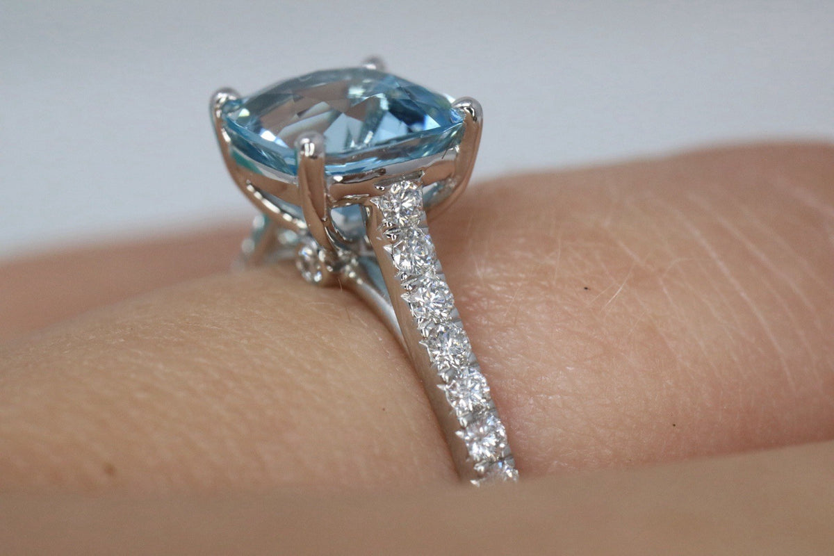 Tiffany & Co Platinum Aquamarine & Diamond Legacy Ring 1.48ctw $8,000