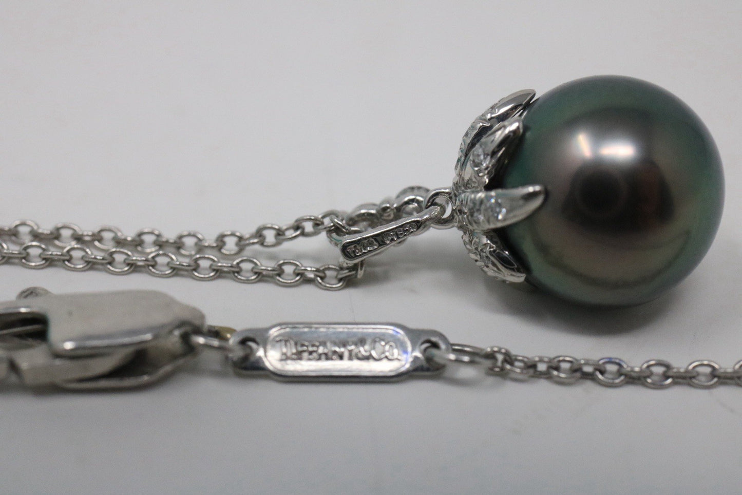 Tiffany & Co Fireworks Platinum Tahitian Pearl & Diamond Pendant Necklace $5k