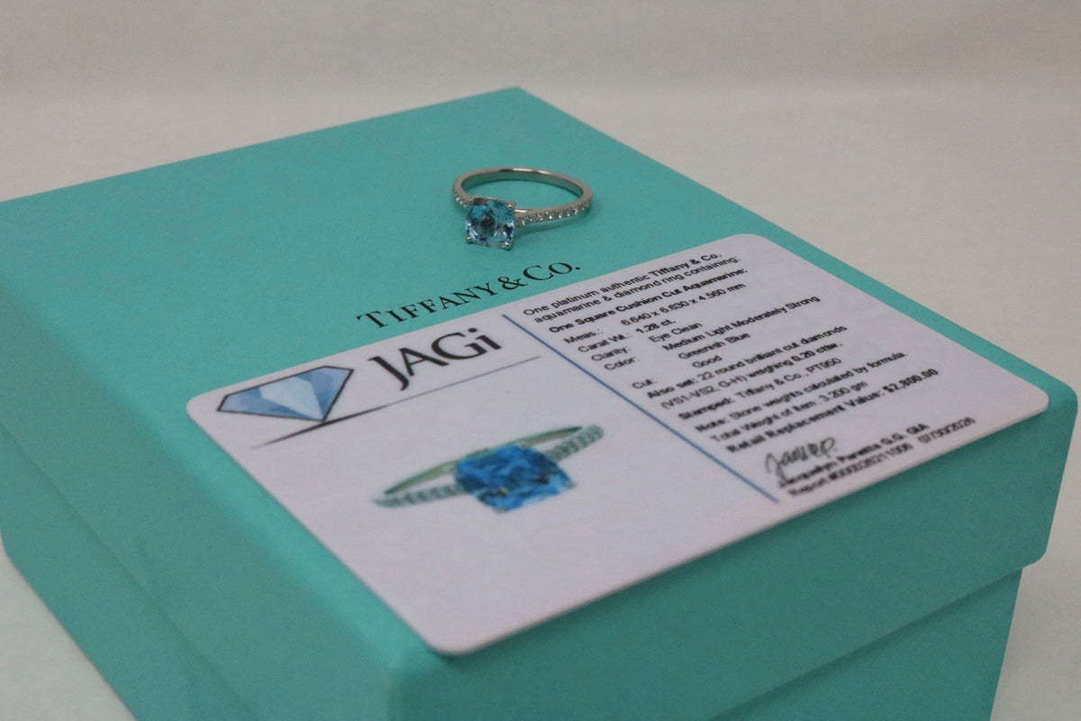 Tiffany & Co Platinum Aquamarine & Diamond Legacy Ring 1.48ctw $8,000