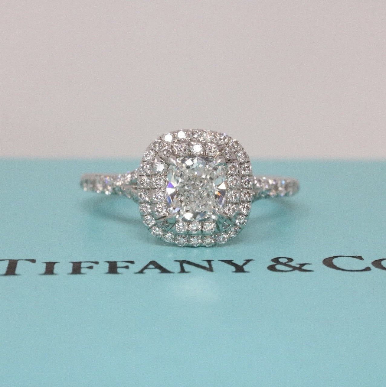 Tiffany & Co Platinum Soleste Cushion 1.03ctw F VS1 Diamond Engagement Ring