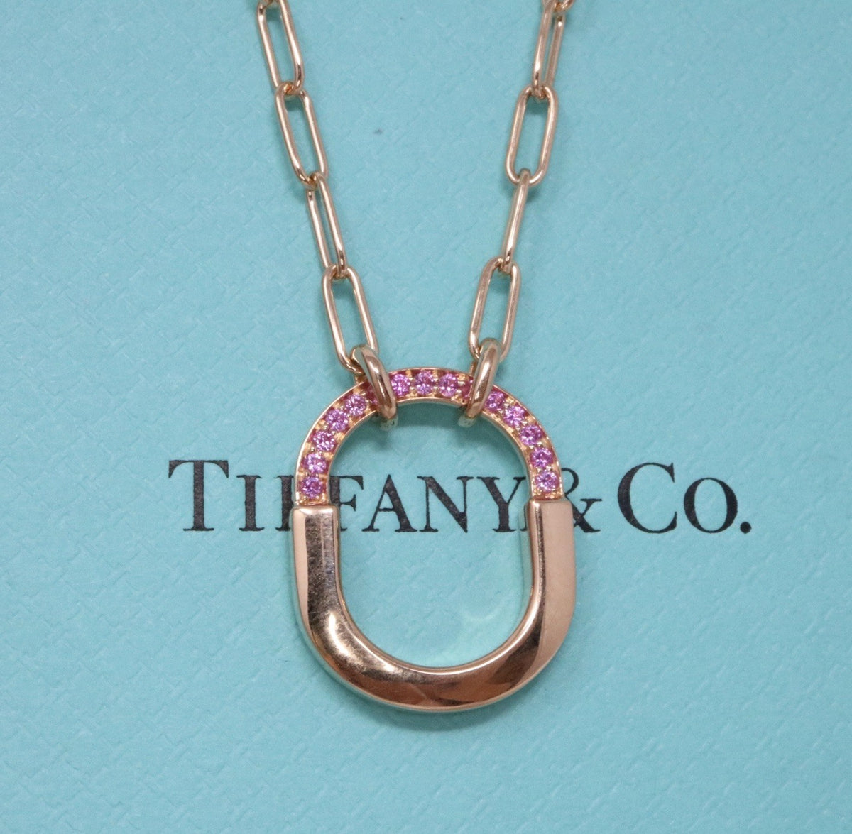 Tiffany & Co Lock Pendant Necklace 18K Rose Gold And Pink Sapphire $5200