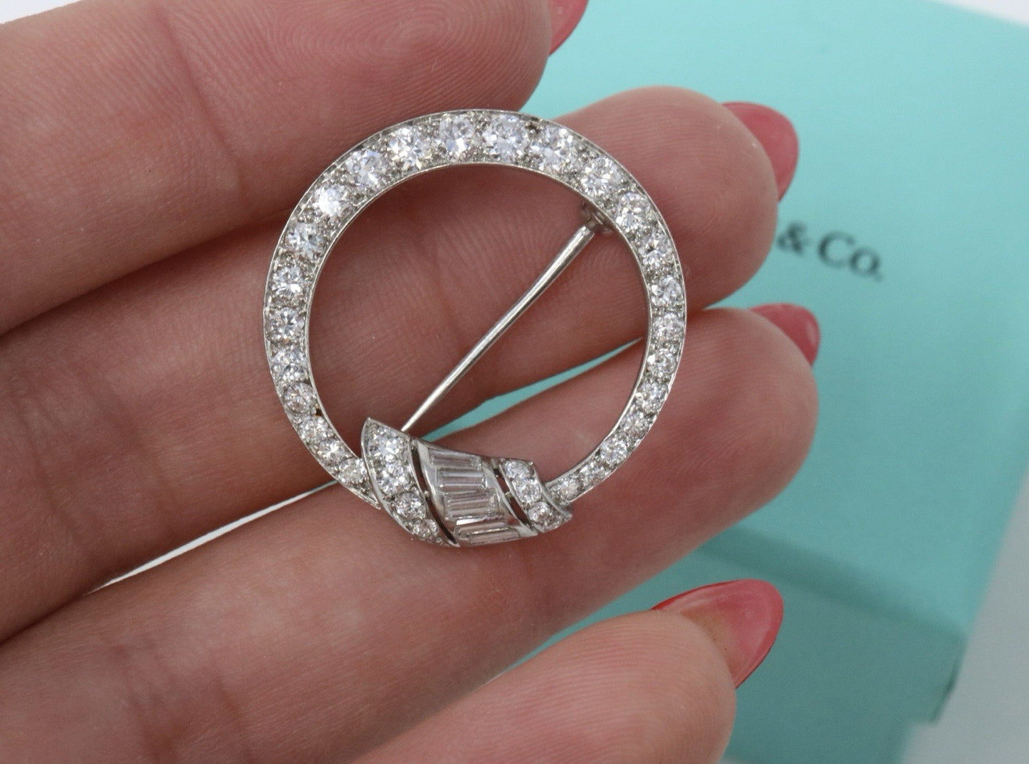 Tiffany & Co. Circle Platinum Baguette & Round Diamond Pin Brooch*