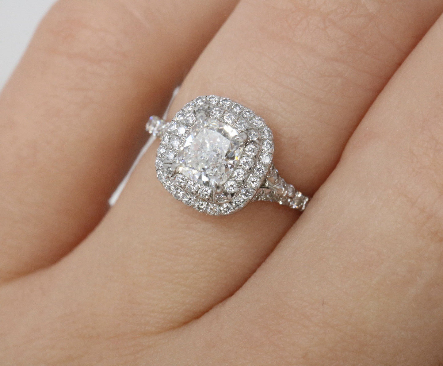 Tiffany & Co Platinum Soleste Cushion 1.03ctw F VS1 Diamond Engagement Ring