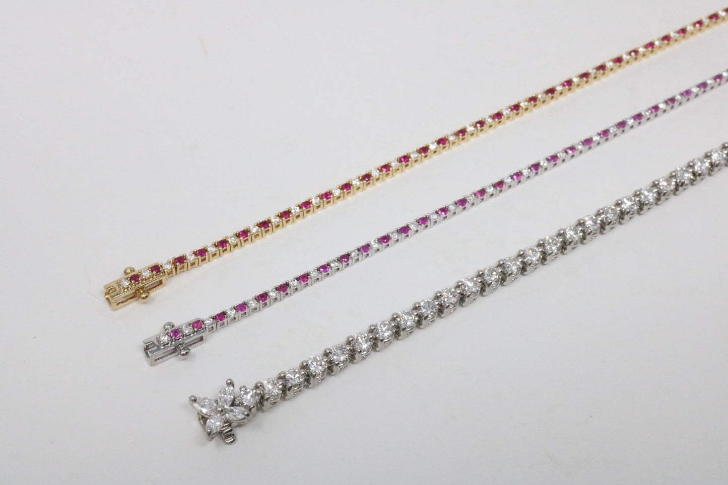 Natural Round Diamond & Ruby  Tennis Bracelet 14k White Gold Rtl $4k