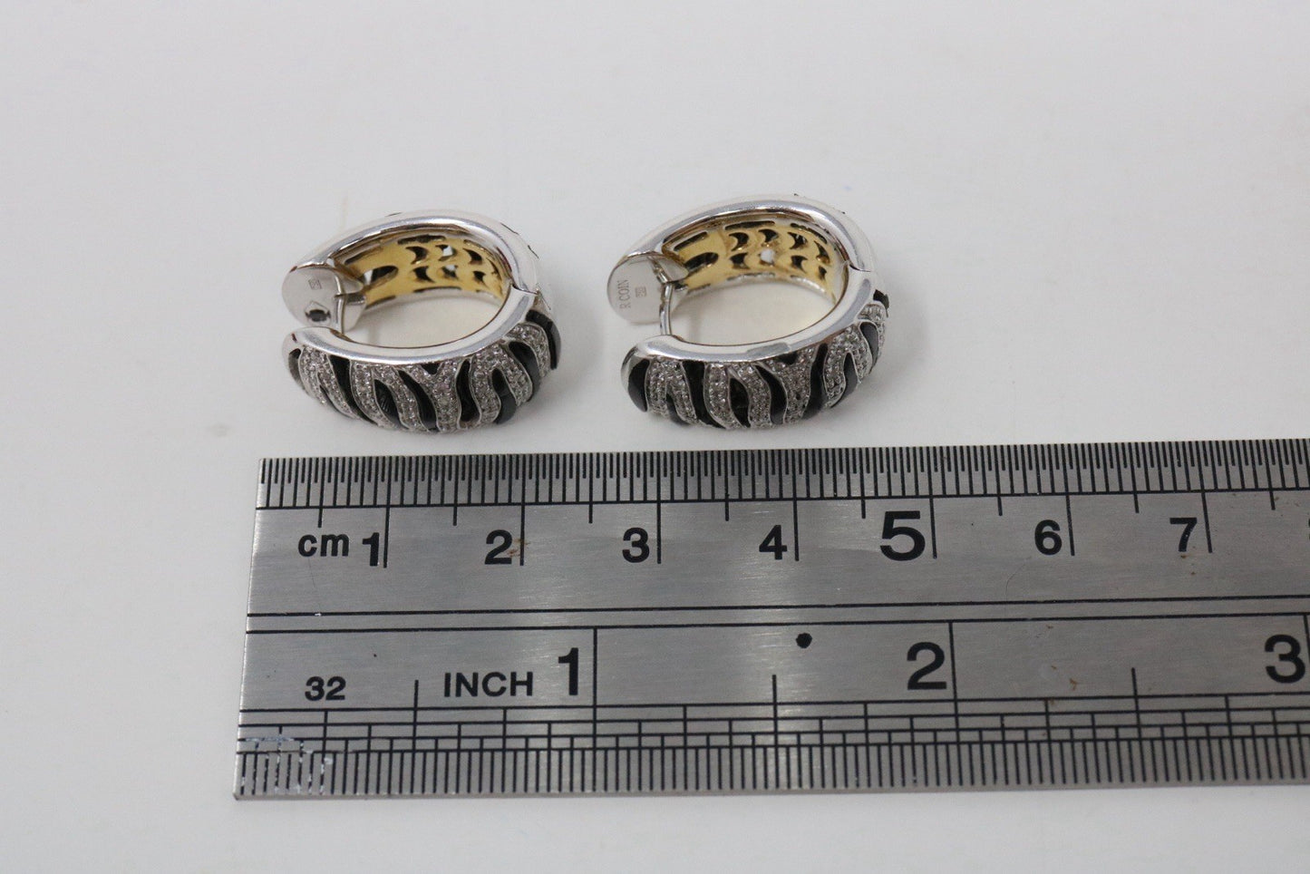 Roberto Coin Zebra 18K White Gold Diamond & Enamel Hoop Earrings