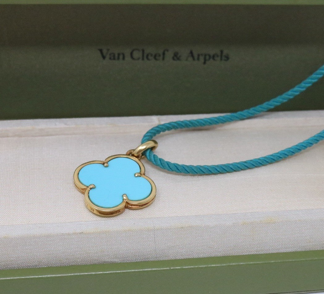 Van Cleef & Arpels Magic Alhambra 18k Yellow Gold Turquoise Pendant Necklace