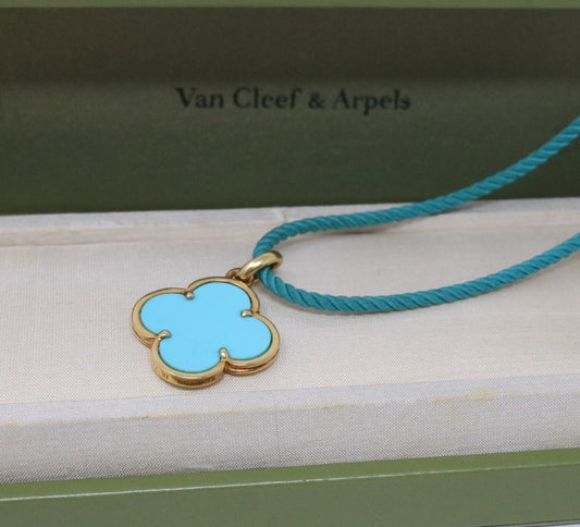 Van Cleef & Arpels Magic Alhambra 18k Yellow Gold Turquoise Pendant Necklace