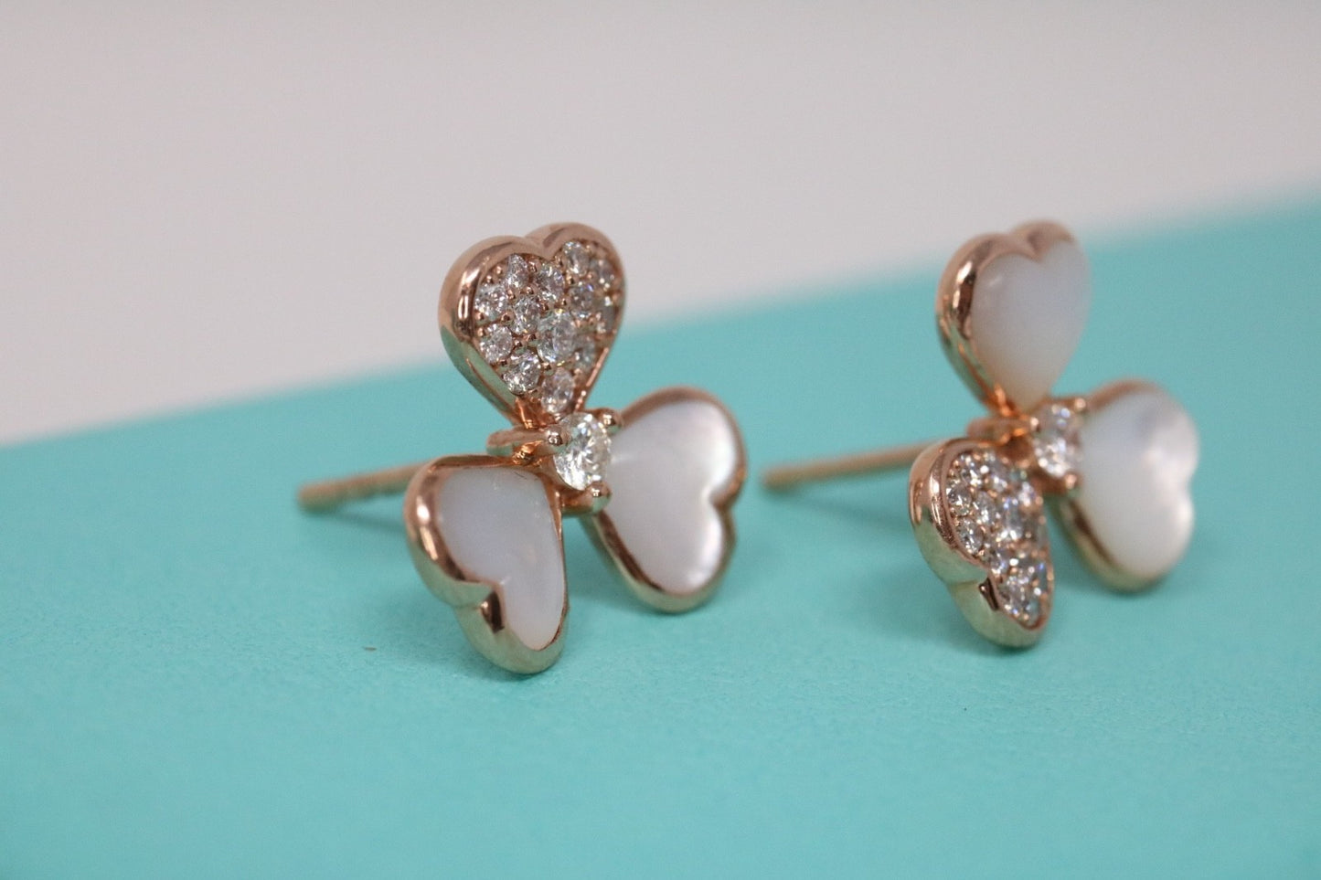 Flower Natural Diamond & Mother Of Pearl Earrings 14K Rose Gold Frivole Style