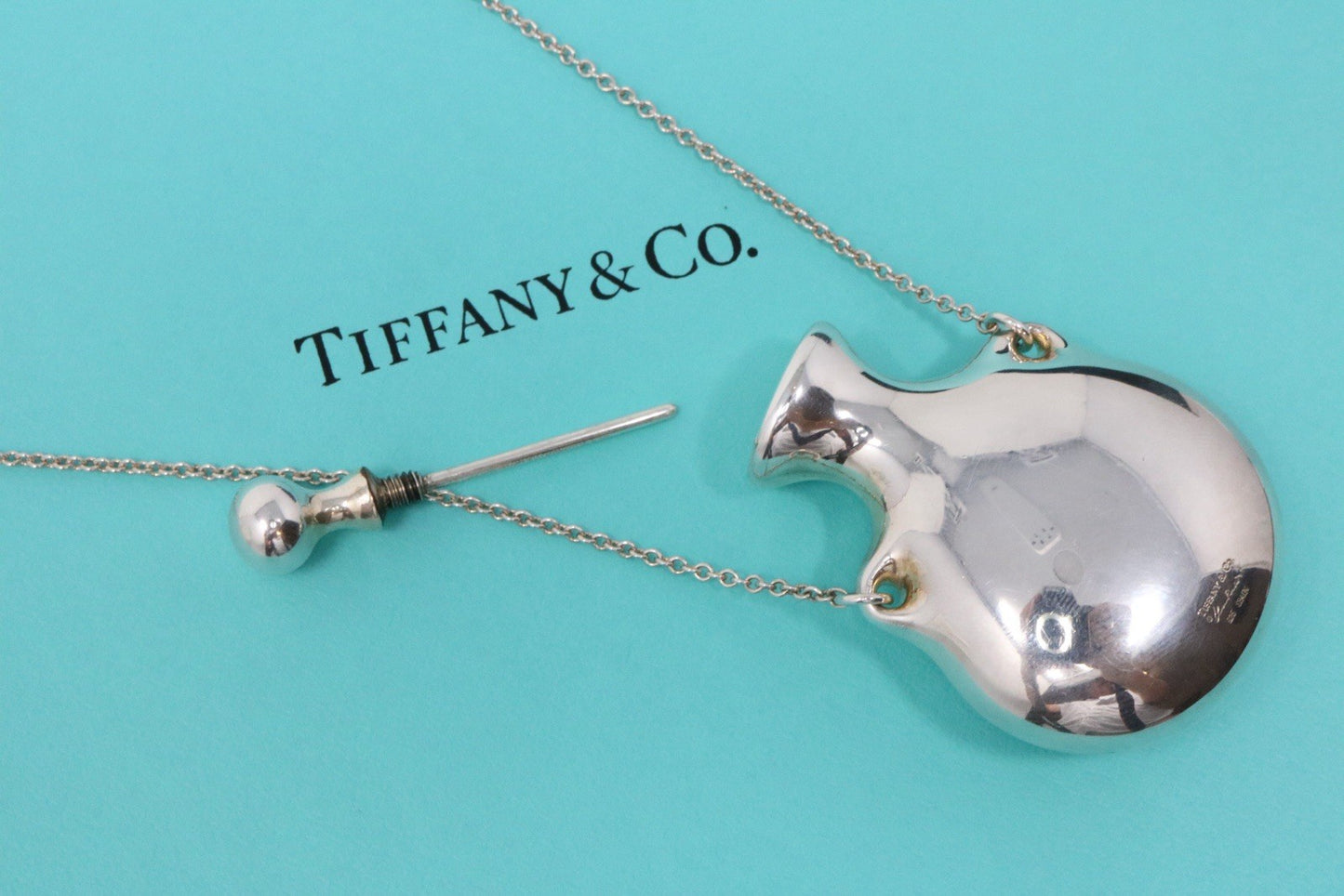 Tiffany & Co. Large Silver Perfume Bottle Long Pendant Necklace 925