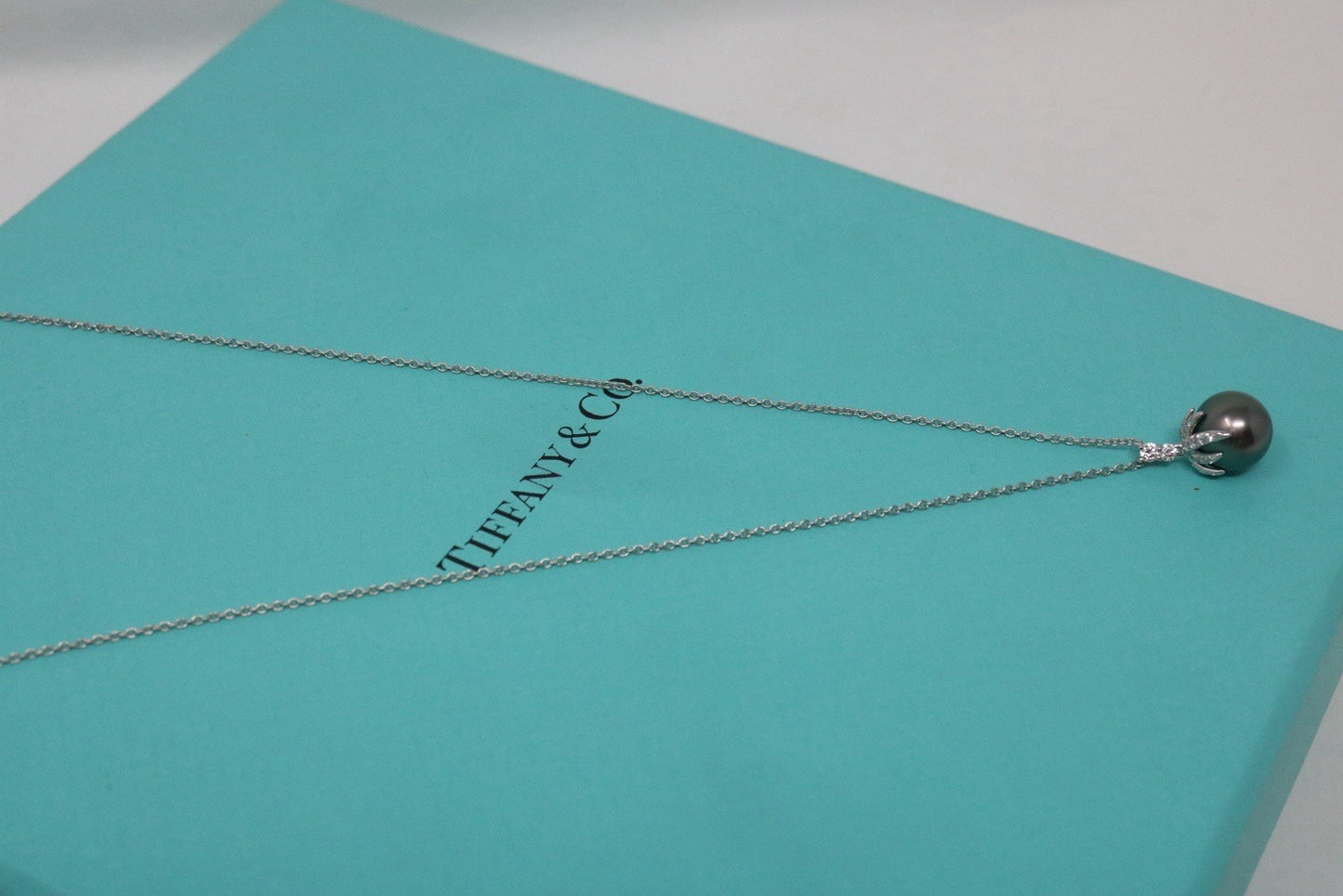 Tiffany & Co Fireworks Platinum Tahitian Pearl & Diamond Pendant Necklace $5k