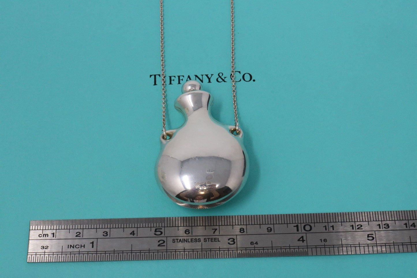 Tiffany & Co. Large Silver Perfume Bottle Long Pendant Necklace 925