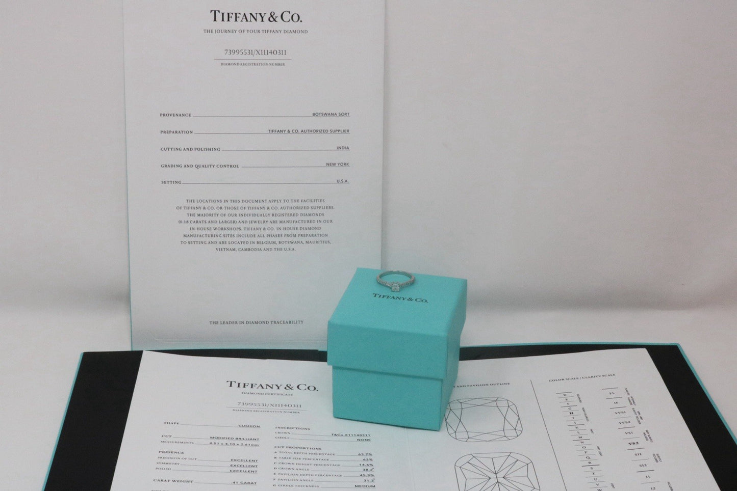 Tiffany & Co Platinum NOVO Cushion Diamond Engagement Ring 0.57ct  H/VS2 $4,500