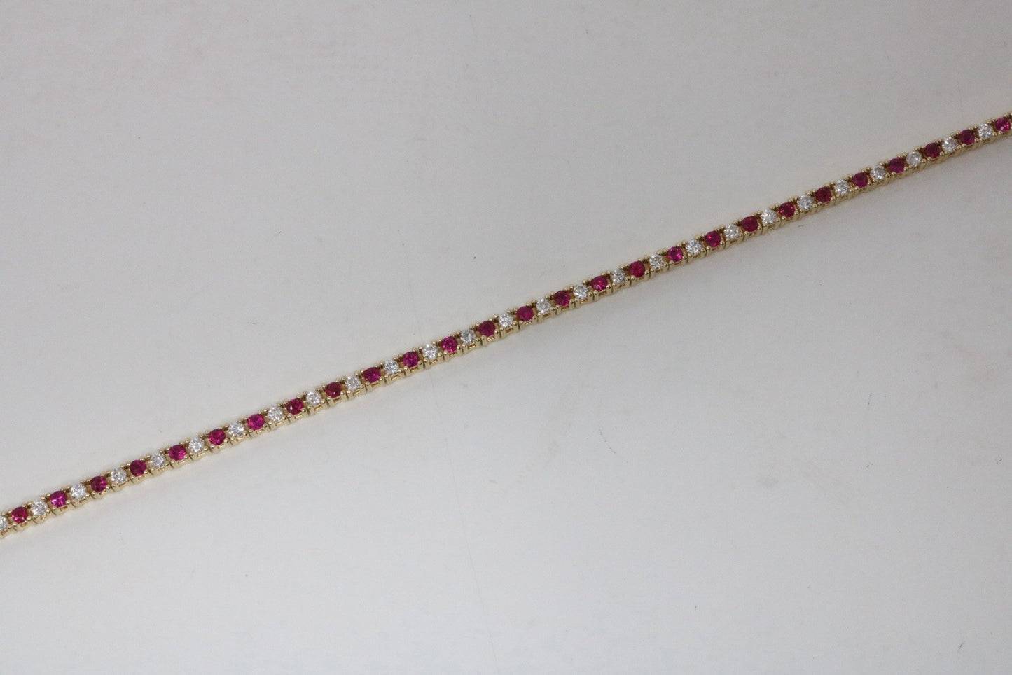 Natural Round Diamond & Ruby  Tennis Bracelet 14k Yellow Gold Rtl $4k