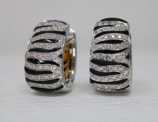 Roberto Coin Zebra 18K White Gold Diamond & Enamel Hoop Earrings