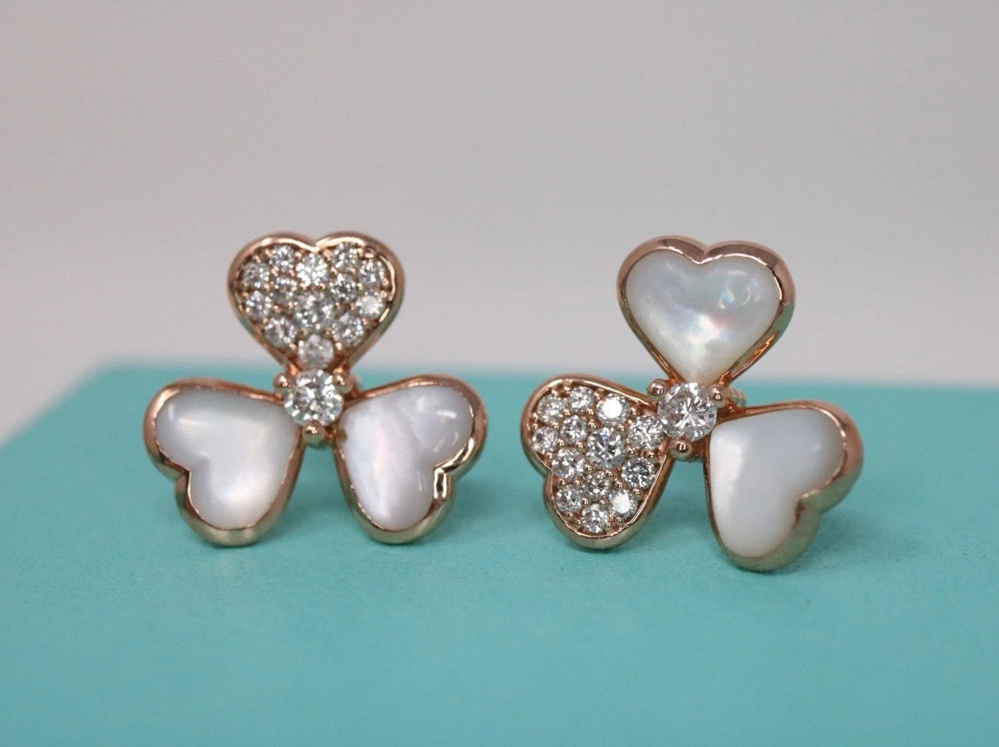 Flower Natural Diamond & Mother Of Pearl Earrings 14K Rose Gold Frivole Style
