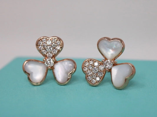 Flower Natural Diamond & Mother Of Pearl Earrings 14K Rose Gold Frivole Style