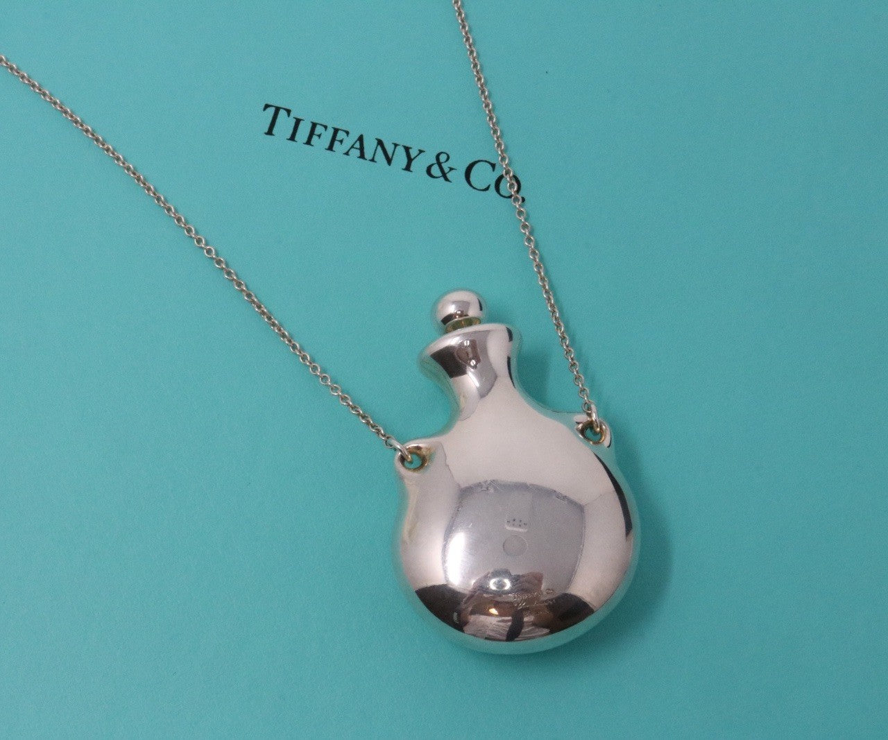 Tiffany & Co. Large Silver Perfume Bottle Long Pendant Necklace 925