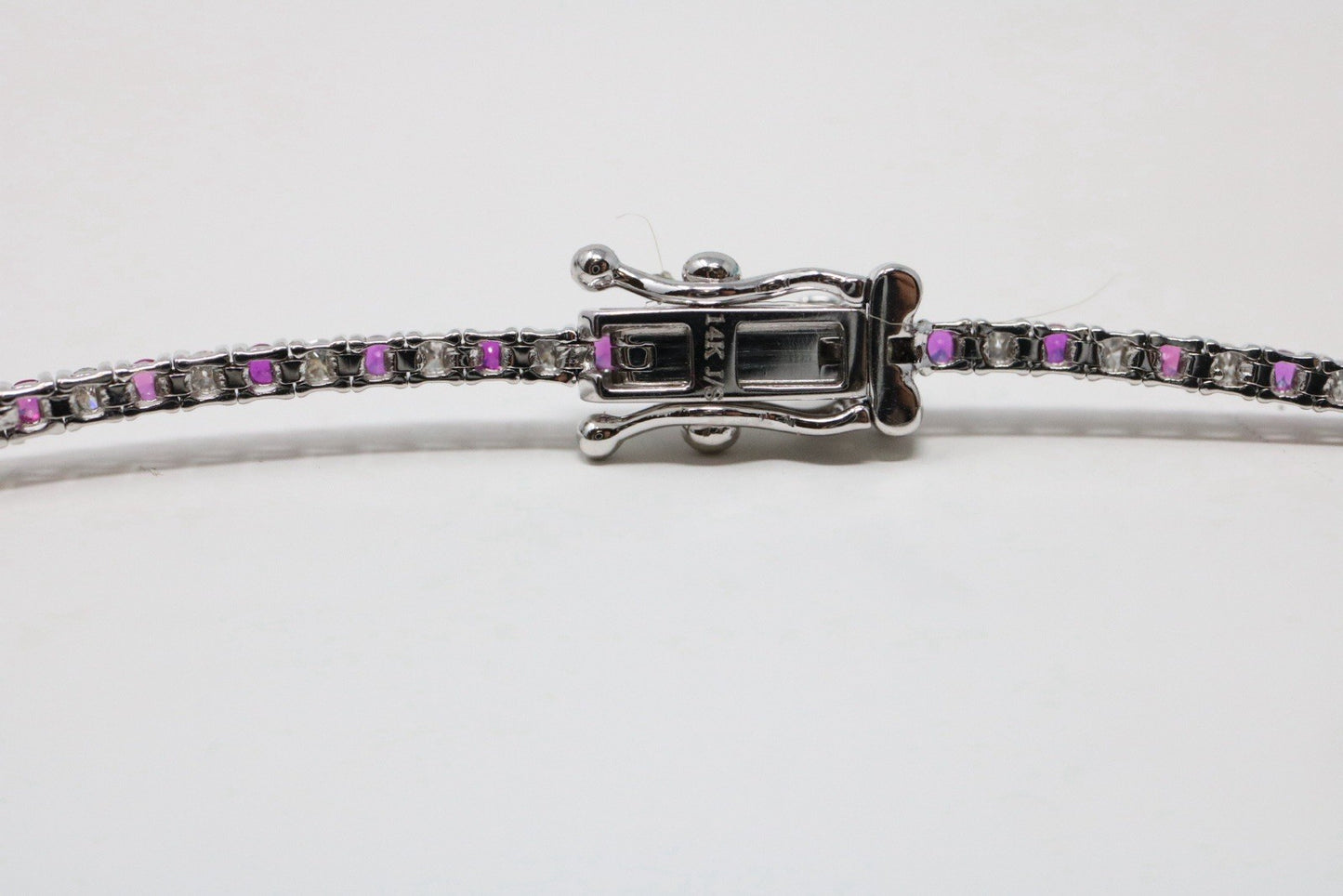 Natural Round Diamond & Ruby  Tennis Bracelet 14k White Gold Rtl $4k
