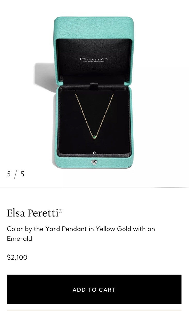 Tiffany & Co Elsa Peretti Emerald Color By The Yard 18k Yellow Gold Necklace